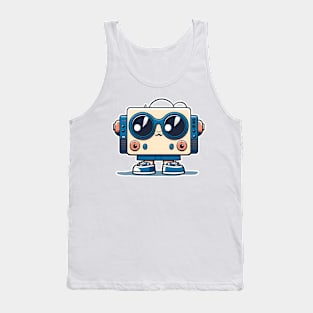 Cute happy kawaii stereo nerd with headphones Tank Top